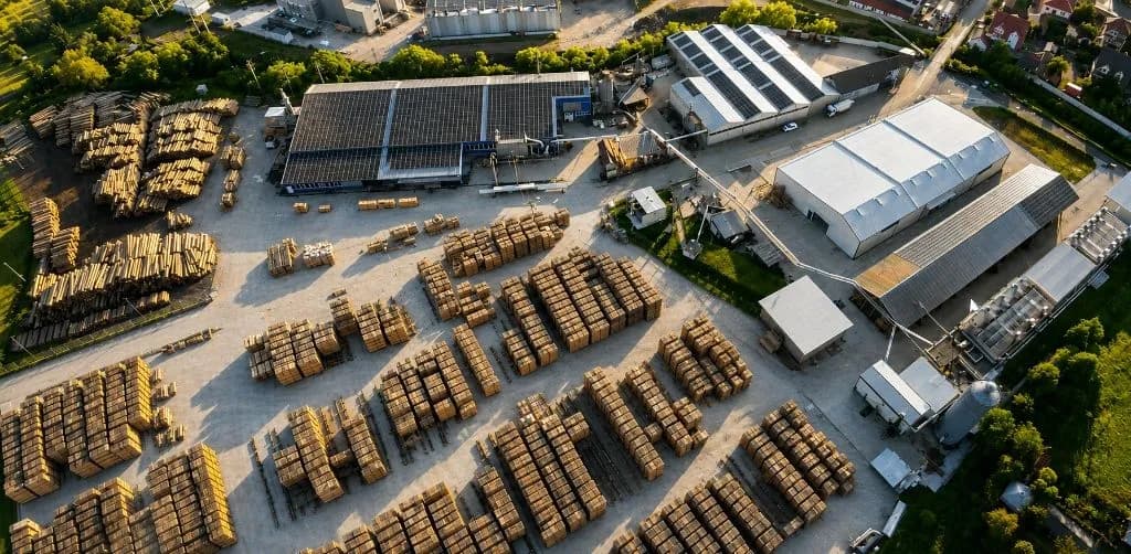 Aerial view of Palrom Products Brad sawmill facilities